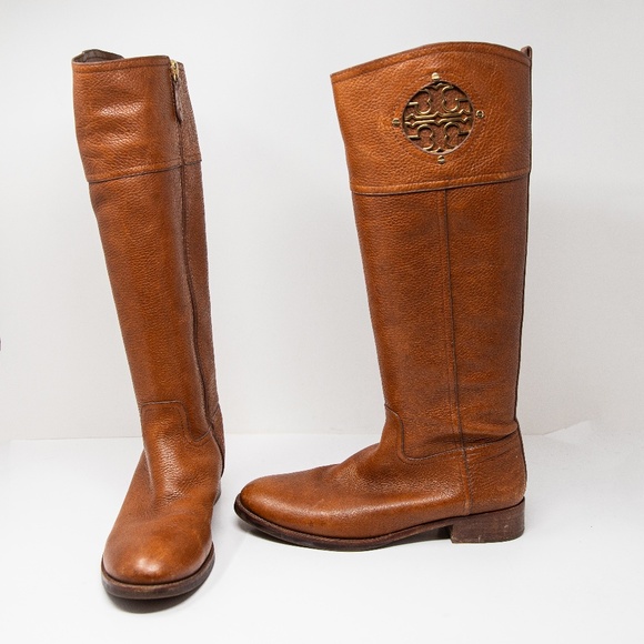 Tory Burch Shoes - Tory Burch Kiernan Genuine Leather Block Heel Equestrian Riding Boots Shoe Brown